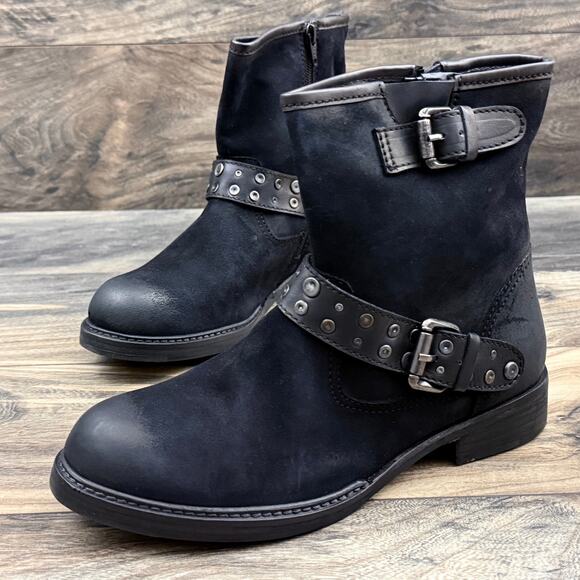 NIB Vintage Foundry Miriam 8 38.5 Black Suede Leather Moto Boots Booties - Picture 6 of 13